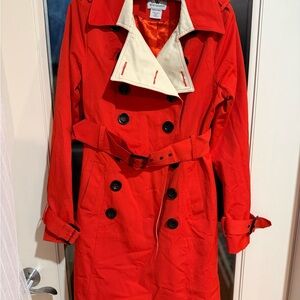 Worthington Vibrant Red Raincoat with Cream Accents